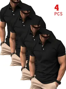 Men's Casual Comfy Collared Polo Shirts Set, Breathable Quick-Dry Golf Leisure Tops, Loose Fit Lightweight Polyester Material, Ideal for Office & Daily Wear