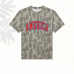 America Camo Graphic T-Shirt for Men Women, Patriotic Red Blue Letter Tee, Casual Short Sleeve Unisex Shirt for 4th of July