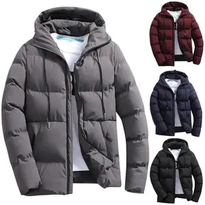 [2025]Fashion Parkas Men Winter Overcoat Men's Casual Jacket Warm Hooded Thick Puffer Coat Outwear Business Man Menswear Tops Waterproof Windproof Outerwear Longsleeves Zipper Beige Black Plain Makapal