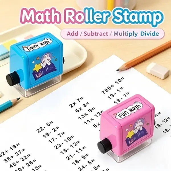 Roller Math Practice Stamp Adjustable Arithmetic Question Generator Addition Subtraction Multiplication Division Teaching Stamp for Kids Homeschool Learning