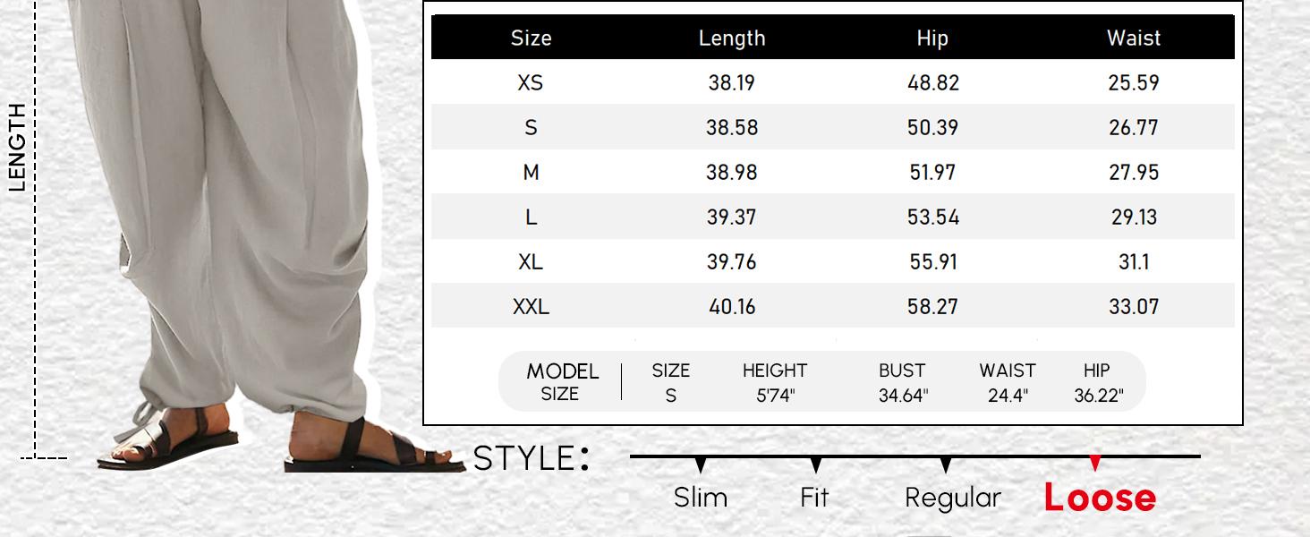 Women's Linen Balloon Barrel Beach Sport Pants Boho Harem Flowy Drawstring Casual Loose Pants with Pockets gym fits baggy Summer Wide Leg Basic Lightweight Bottom Love