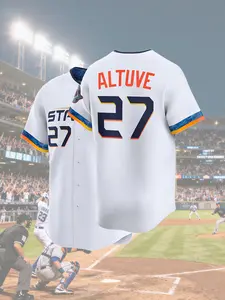 Men's Embroidered Baseball Jersey #27 - White Houston Baseball Uniform, ALTUVE Classic Baseball Shirt, suitable for baseball fans to watch games, party and party wear