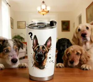 20oz Stainless Steel Dog Tumbler – German Shepherd Dog Design Insulated Travel Cup with Lid | Double Wall Vacuum Coffee Mug | Gift for Dog Lovers & Pet Owners