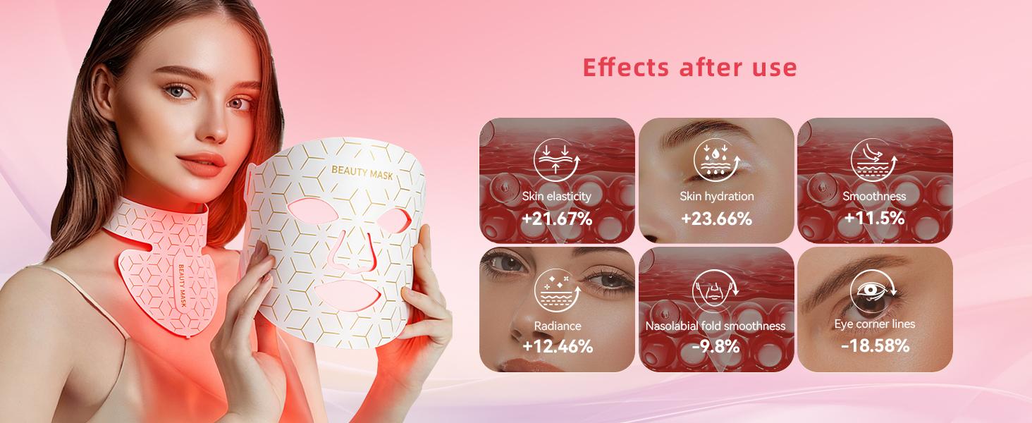 AYYHG Led Red Light Therapy Face & Neck Mask, 7  Led Light Therapy Facial Mask, Infrared Red Light Therapy Mask, Infrared Light Skin Rejuvenation(White)