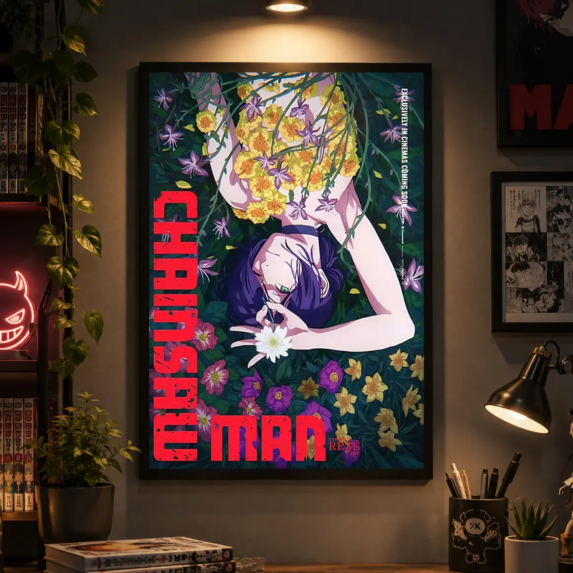 Artistic Chainsaw Man Scene Canvas Painting, Anime Style Poster - Home Decor Gift for Anime Fans' Dormitory & Bedroom Walls