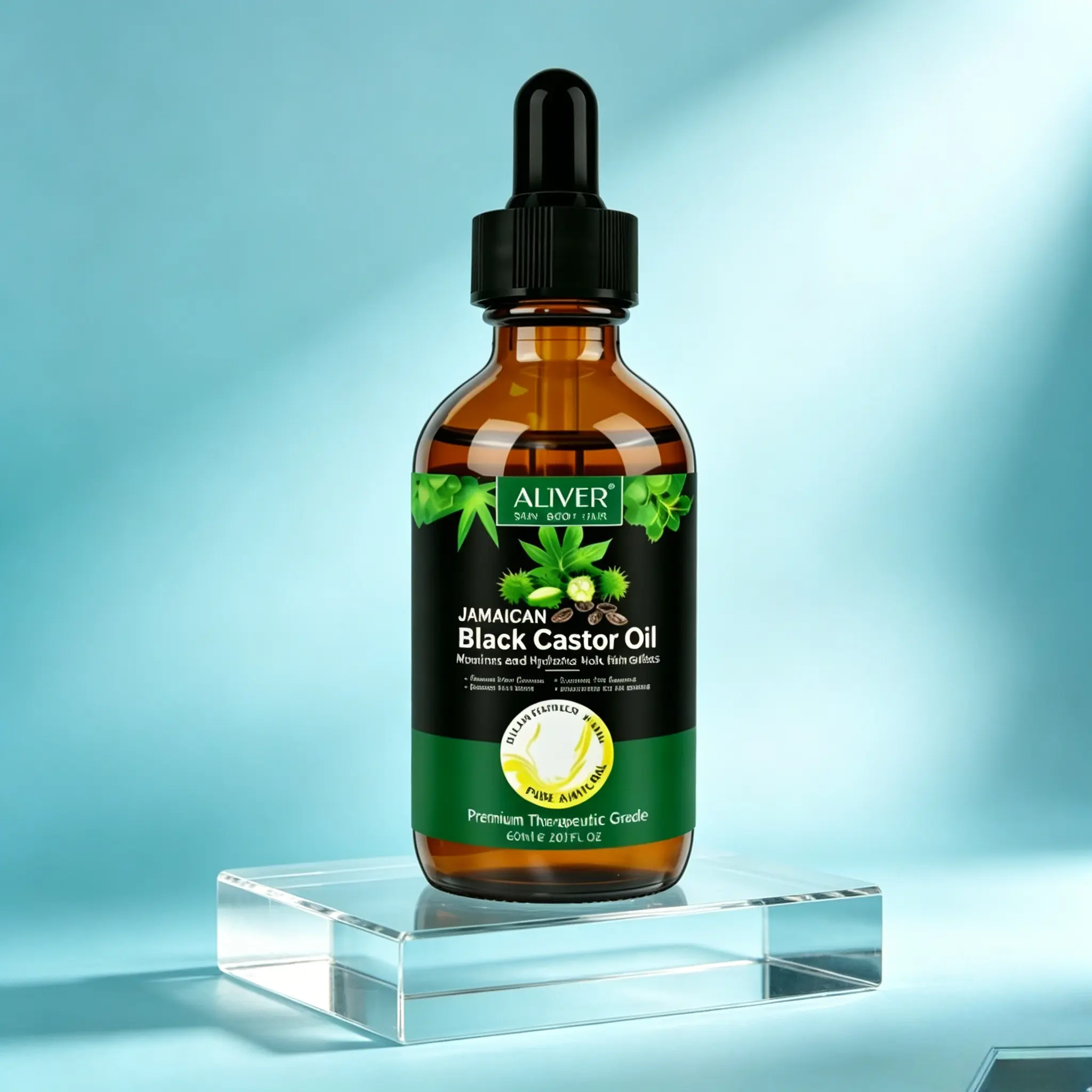 ALIVER Natural Cold-Pressed Jamaican Black Castor Oil (60ml) - Beauty & Personal Care Hair Oil for Scalp Moisturization, Lash Conditioning
