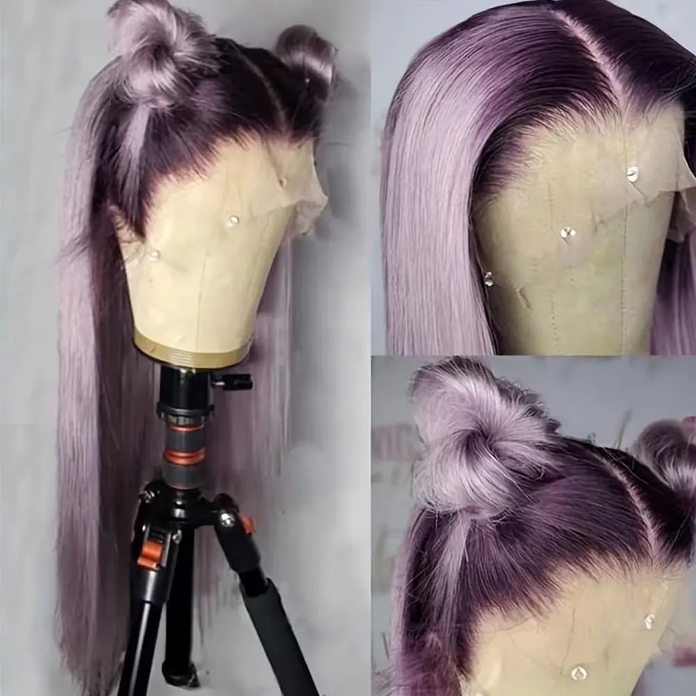 Purple Lace Front Wigs Gorgeous 26Inches Long Straight Ombre Purple Color Heat Resistant Fiber Synthetic Lace Front Wigs for Women Ready To Wear Party Cosplay Daily Wear