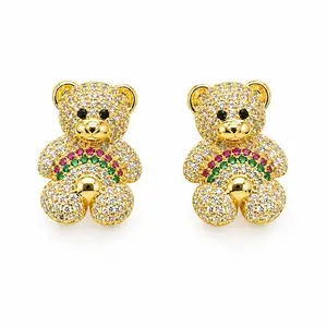 Bear Color Earrings with Rainbow Design and Sparkling Details