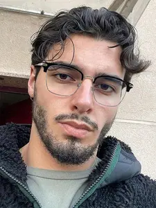 Men's Classic Half-Rim Square Metal Frame Anti-Fatigue Anti-Glare Flat Glasses, Stylish Square Frames, Lightweight Comfortable for Work Commute, Anti Blue Glasses