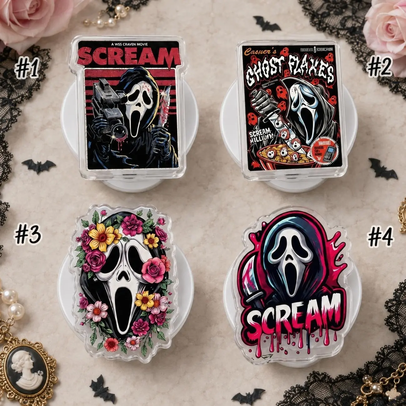 Horror Movie Inspired Acrylic Phone Grip Stand, Stylish Ghostface Design Collapsible Holder for Smartphones, Unique Gift for Horror Film Fans
