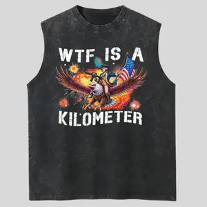 WTF Is A Kilometer Washed Tank Top, Independence Day Shirt, Gym Essential, Vintage Casual Crewneck Short Sleeves Menswear T-shirt Classic Cotton Fabric Streetwear