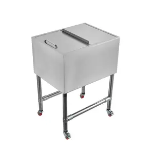 24 Inch Commercial Ice Bin with Sliding Lid, Stainless Steel Underbar Ice Chest, 64L Large Capacity Ice Storage with Drain System, Insulated Bar Ice Well for Restaurant Pub Cocktail Station
