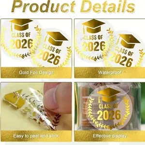 Graduation Stickers 2026, Gold Foil Congratulations Labels, Self Adhesive Stickers, Multi-Purpose for Hats, Gift Bags, Envelopes, Party Gifts