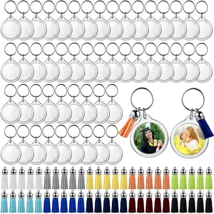 Photo Frame Keychain With Tassels Snap-in Custom Insert Keyring Clear Blank Picture