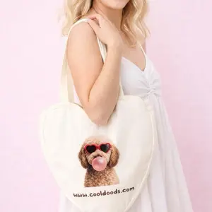 Heart Tote Bag - Pink Bubblegum Doodle with Adorable Doodle Design and www.cooldoods.com URL