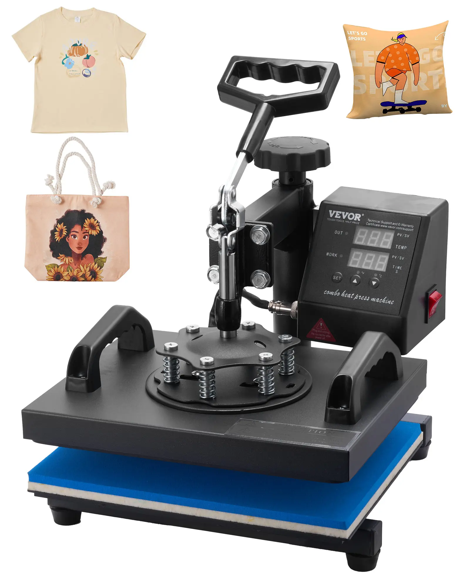 VEVOR Heat Press Machine 12 x 10 Inch T-Shirt Press 750 W Powerful Black, for T-Shirts, Garments, Bags, LCD Screen Display, Precise Control, Heat Transfer Sublimation Machine, Fast and Even Heating,techvibes