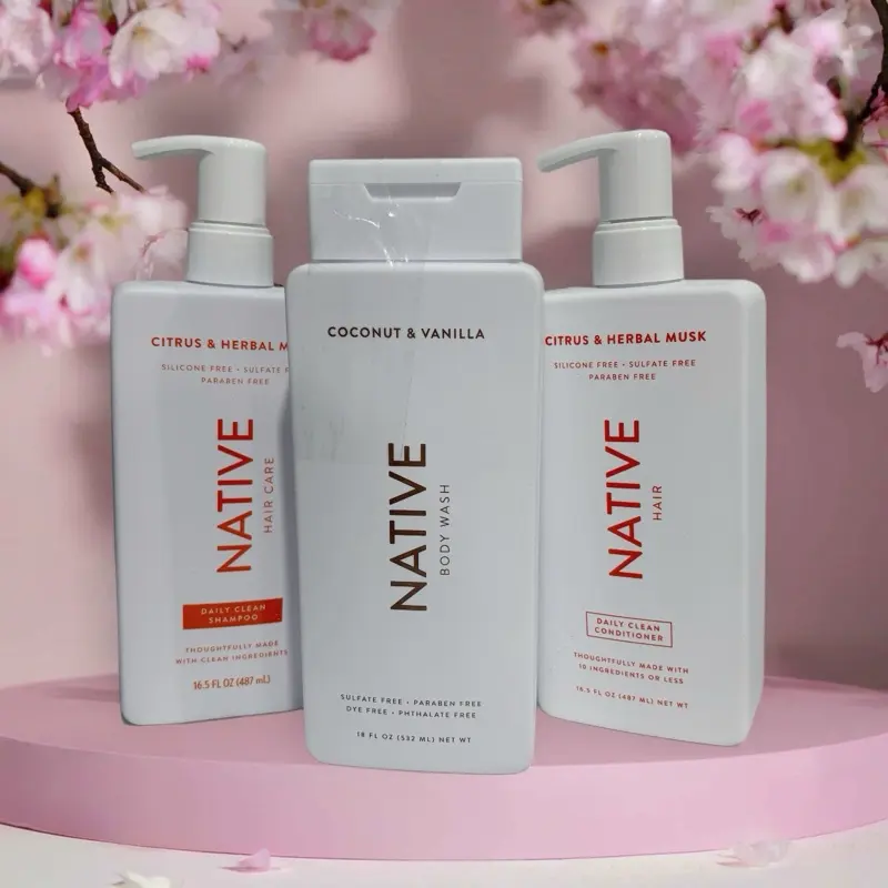 Natural Vegan Native shampoo, Conditioner & Body Wash set.