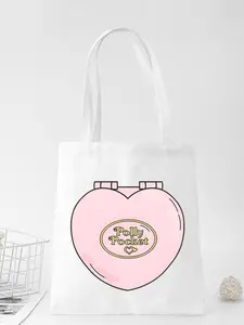 Polly Pocket Women Canvas Shopper Bag with Handle Eco Foldable Reusable Tote Bag Book Key Phone Shopping Bag