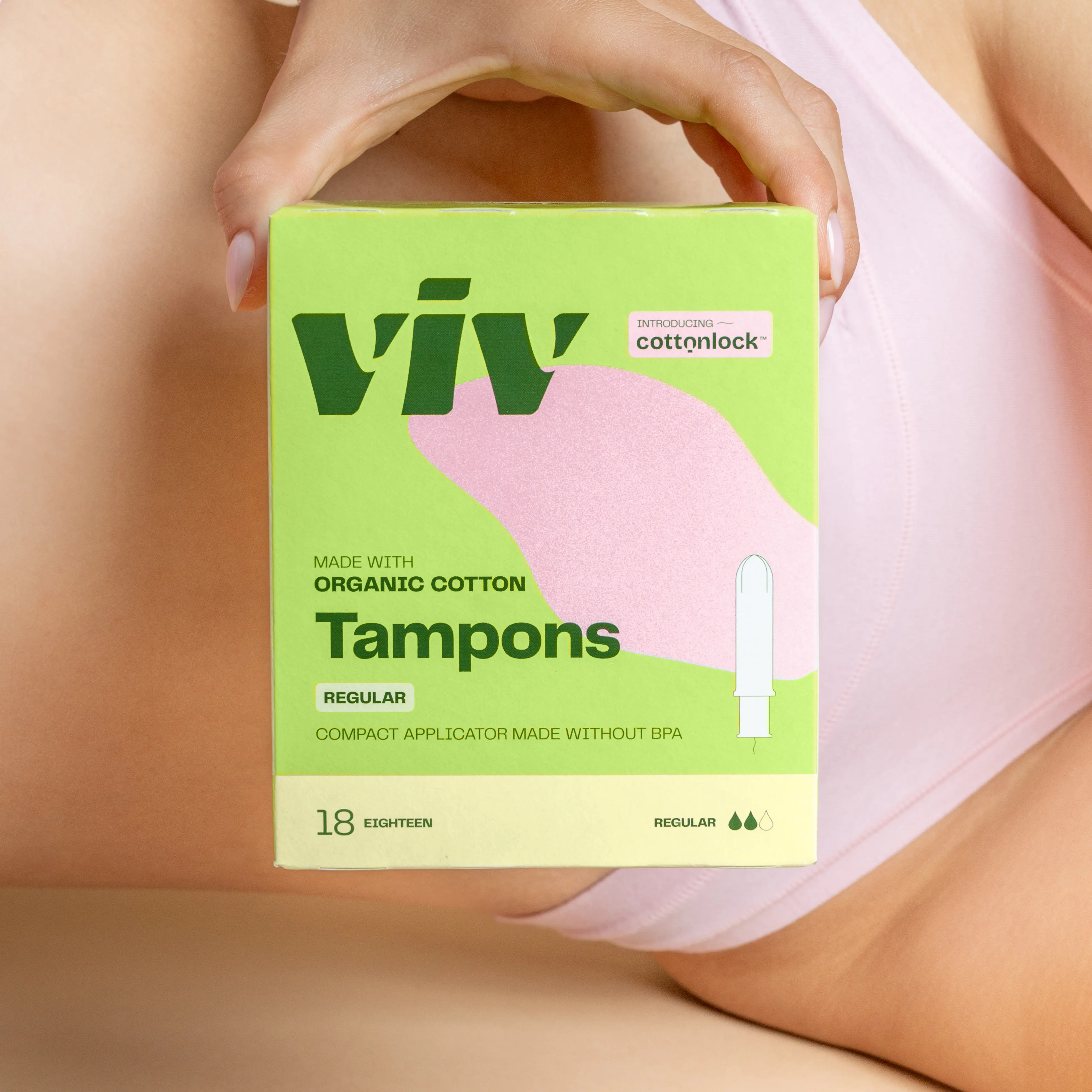 Viv Cottonlock Tampons – 100% Organic Cotton, Toxin-Free, Anti-Shedding Tampons for Comfort and Convenience, BPA-Free Applicator - Regular, Super, Combo Tampons