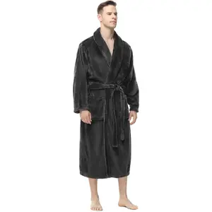 Mens Fleece Robe, Soft Plush Robe Men, Fluffy Bathrobe with Belt & 2 Pockets