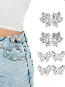 Adjustable Pants Tighteners, Butterfly Jeans Buttons, Detachable Waist Clips, Seamless Buttonholes, Set of 4, Loose Fit Denim Accessories, Butterfly Pattern