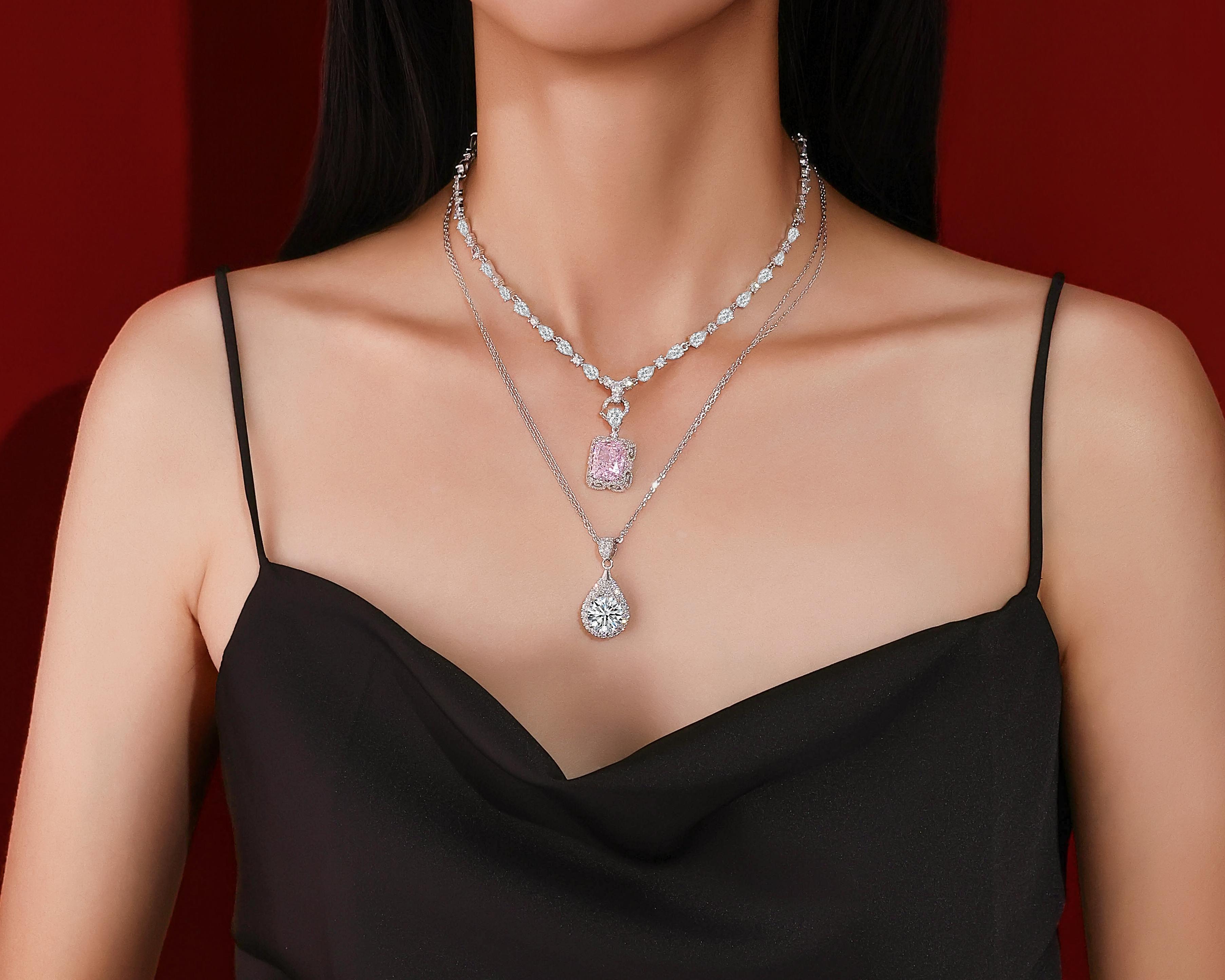 【#160 Special Occasion】Fancy CZ/Synthetic Moissanite Necklace with Detachable Pendant in 925 Sterling Silver