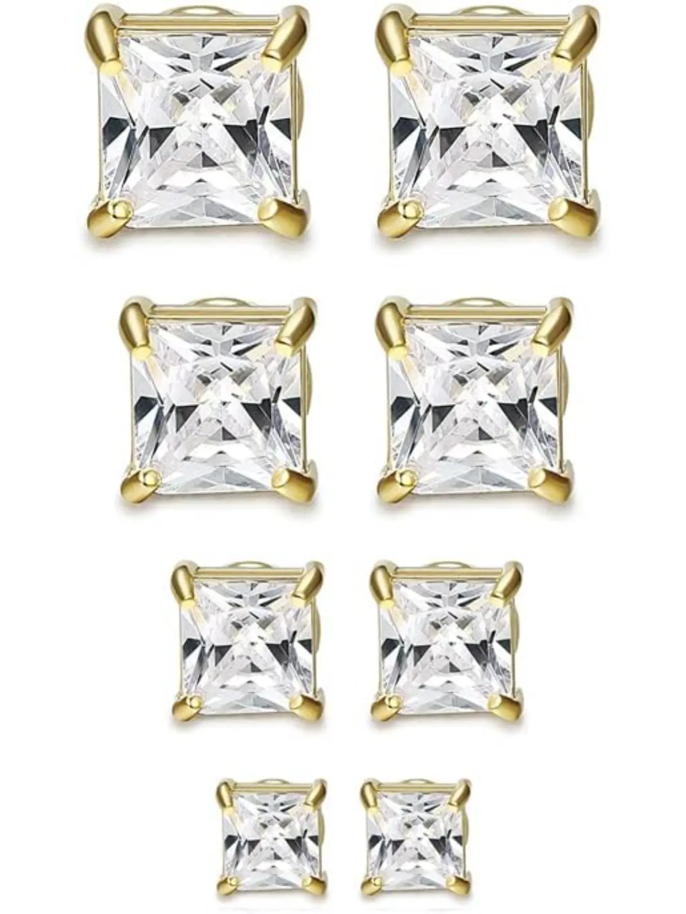 Magnetic Earrings Set for Men & Women, Silver Color Square Cubic Zirconia Studs, Non-Piercing Hypoallergenic CZ Design, Cubic Zirconia Designs