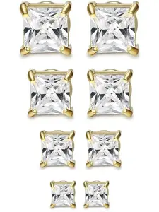 Magnetic Earrings Set for Men & Women, Silver Color Square Cubic Zirconia Studs, Non-Piercing Hypoallergenic Design