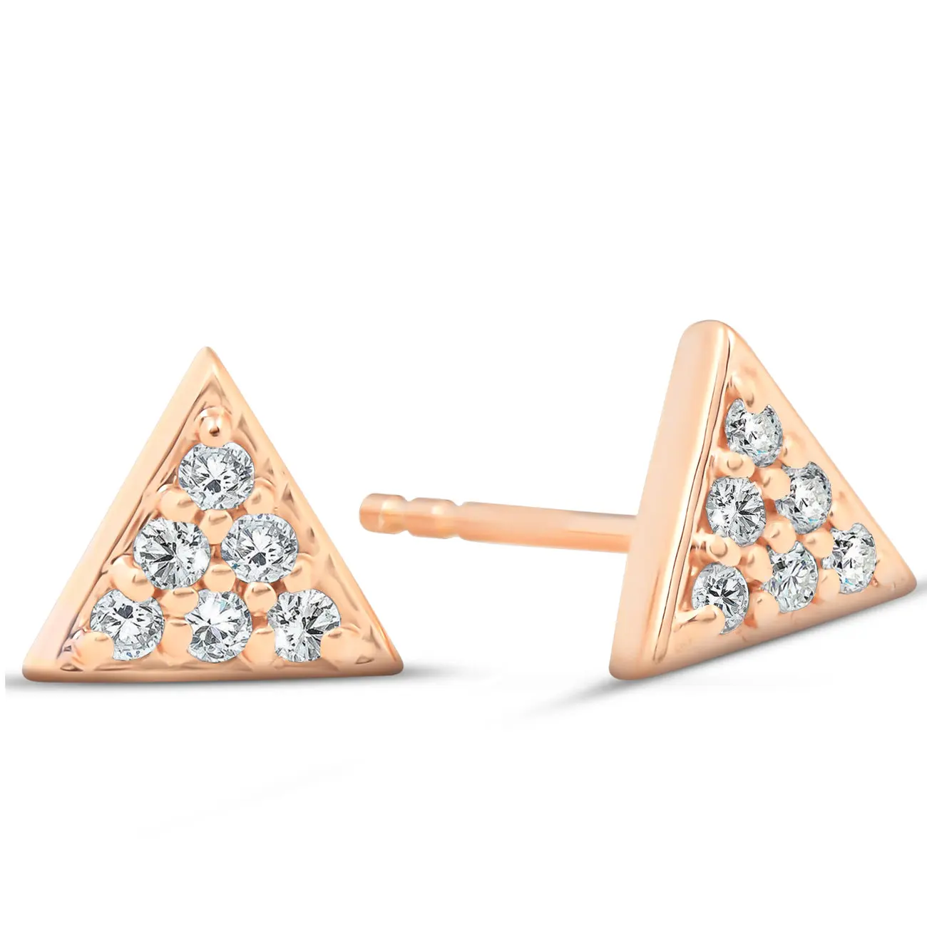 14k Rose Gold Triangle Pave 1/10Ct Diamond Spike Studs Womens Earrings