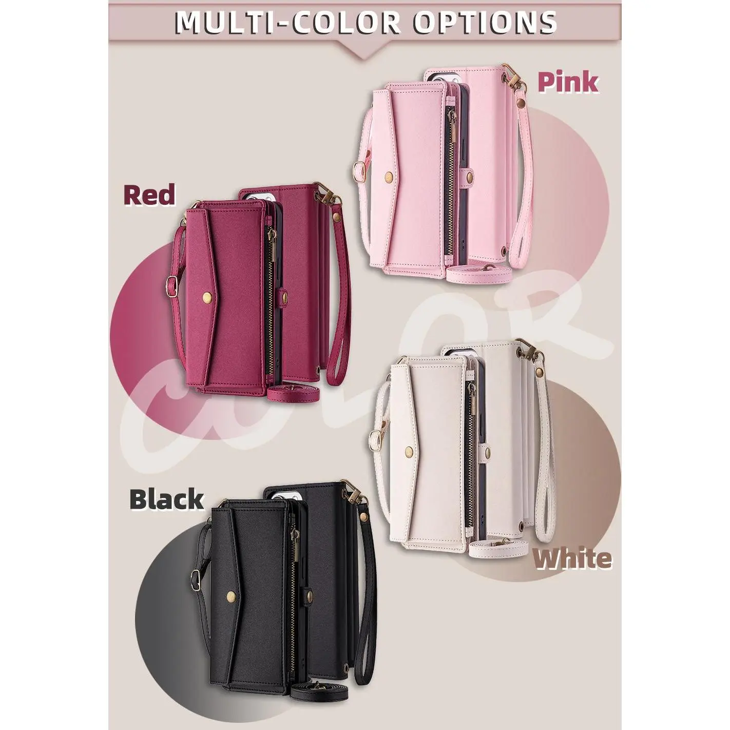 Distressed TPU+Leather Vintage iPhone Case - Crossbody Wallet with Magnetic Closure, Adjustable Detachable Wrist Strap, Card Holder, Cash Slot, Shockproof Shell, Kickstand for iPhone 17,16,15,14,13 Pro,12 Pro Max Plus - Mobile Phone Accessory#YJLLCKDGNK,