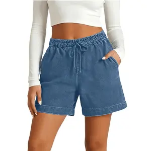 Loose And Stylish Casual Shorts, Solid Color with Elastic Waist, Five-pocket Jeans Shorts