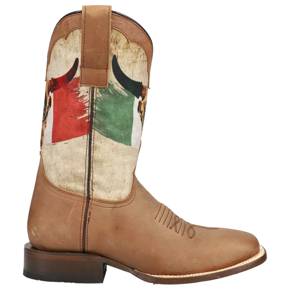 ROPER Mens Viva Mexico Patriotic Square Toe Pull On Casual Boots Mid Calf - Beige, Brown ROPER Mens Viva Mexico Patriotic Square Toe Pull On Casual Boots Mid Calf - Beige, Brown