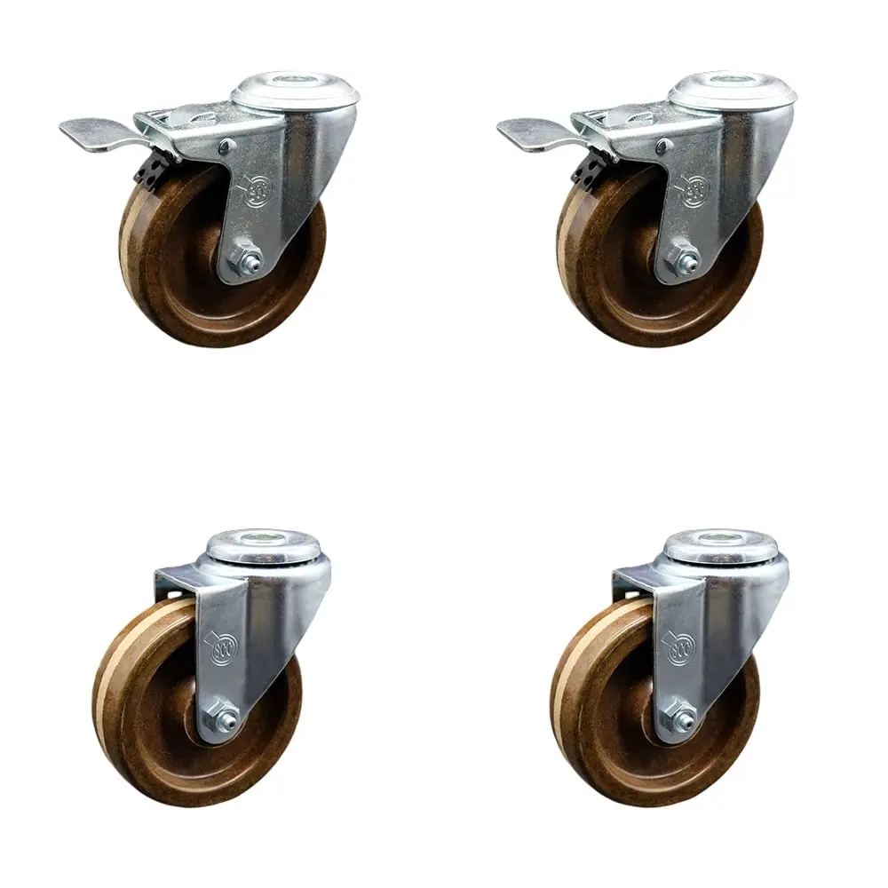 Service Caster SCC-BHTTL20S414-PHSHT-2-S-2 High Temperature Phenolic Swivel Bolt Hole Set (4-Piece), Series #20, 4 x 1.25 in Brown Lockable Zinc Plated Spark Proof Commercial Furniture Moving Wheels for Shop,Bakery Projects, Furniture Moving Wheel, Lockab