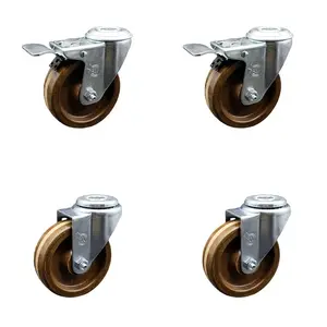 212 MAIN SCC-SSBHTTL20S414-PHSHT-2-S-2 Stainless Steel High Temperature Phenolic Swivel Bolt Hole Caster with Lock Brake, 4x1.25 in. Brown Wheels - Heavy Duty Set of 4