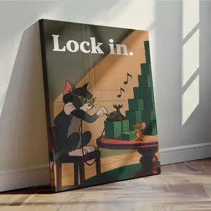 Lock In Wall Art Print – Motivational Money Poster, Inspired Funny Hustle Art, Vintage Cartoon Wall Home Office Decor