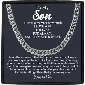 Gift Box Cuban Chain Ring Necklace, Son Gift, Mother-Son Necklace, Mom Gifts for Son, Unique Christmas Graduation Birthday Present