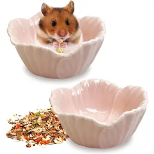 2 Pcs Hamster Food Bowl, Ceramic Pet Hamster Bowl Dwarf Hamster Food Bowl Feeder Hamster Water Rat Bowl Small Animal Food Dish for Golden Bears, Hedgehogs, Dutch Pigs, Parrots (Pink)