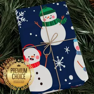 Blue Snowman CHRISTMAS GIFT WRAPPING Paper- Matte Or Glossy Finish Wrapping Paper Roll In Three Different Sizes