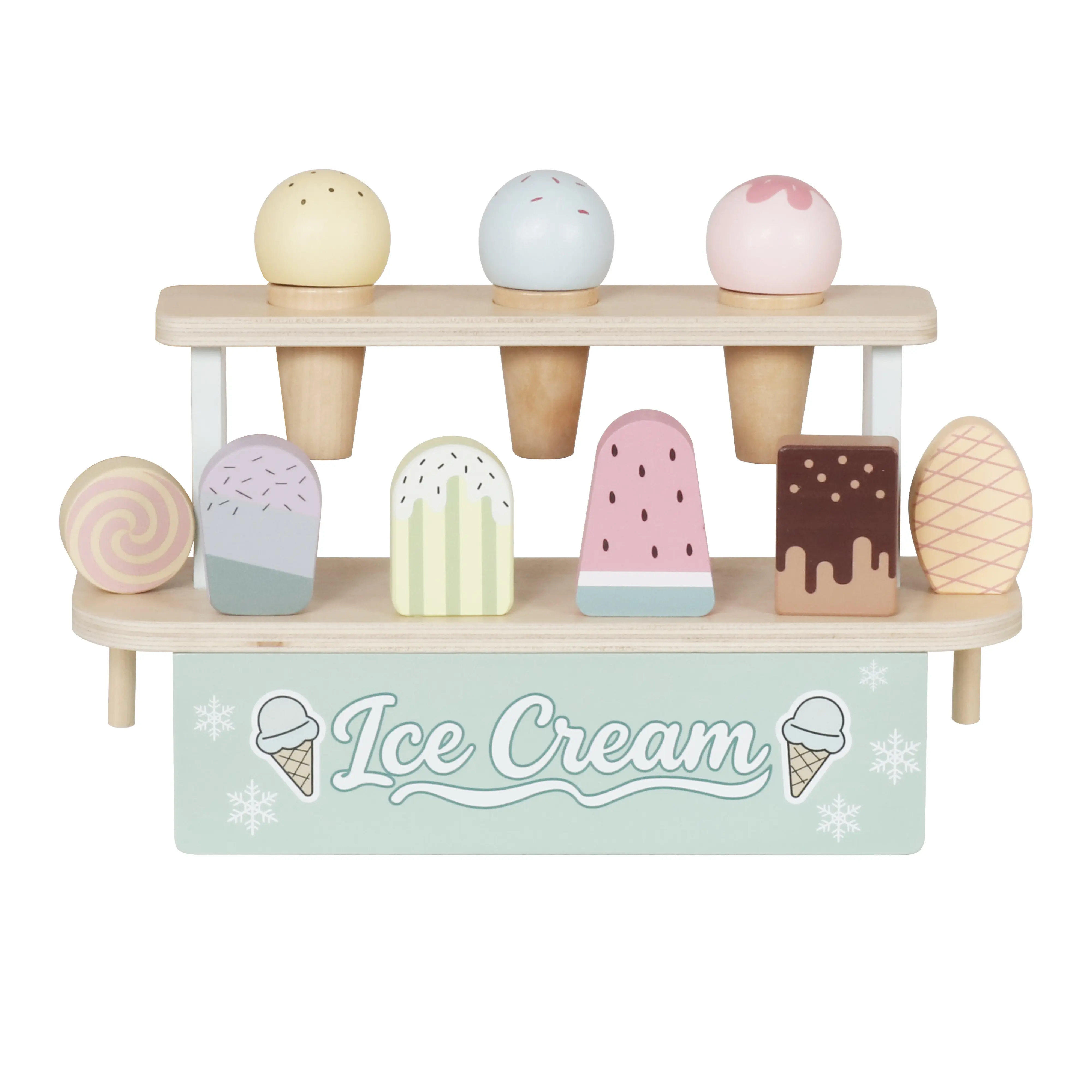 Wooden Ice Cream Shop Toy Set for Toddlers Ages 2+, Montessori Pretend Play Dessert Stand with Ice Cream Cones and Popsicles, Educational Role Play Toy, Wooden Food Playset, Birthday Gift for Girls Boys