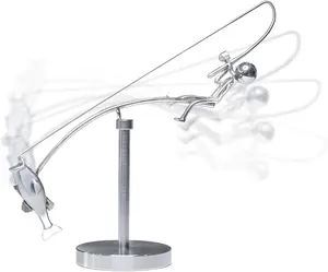 Balance Kinetic Fisherman Stainless Steel Statue - Decorative Figurine, Desktop Art Ornament, Office Home Decor
