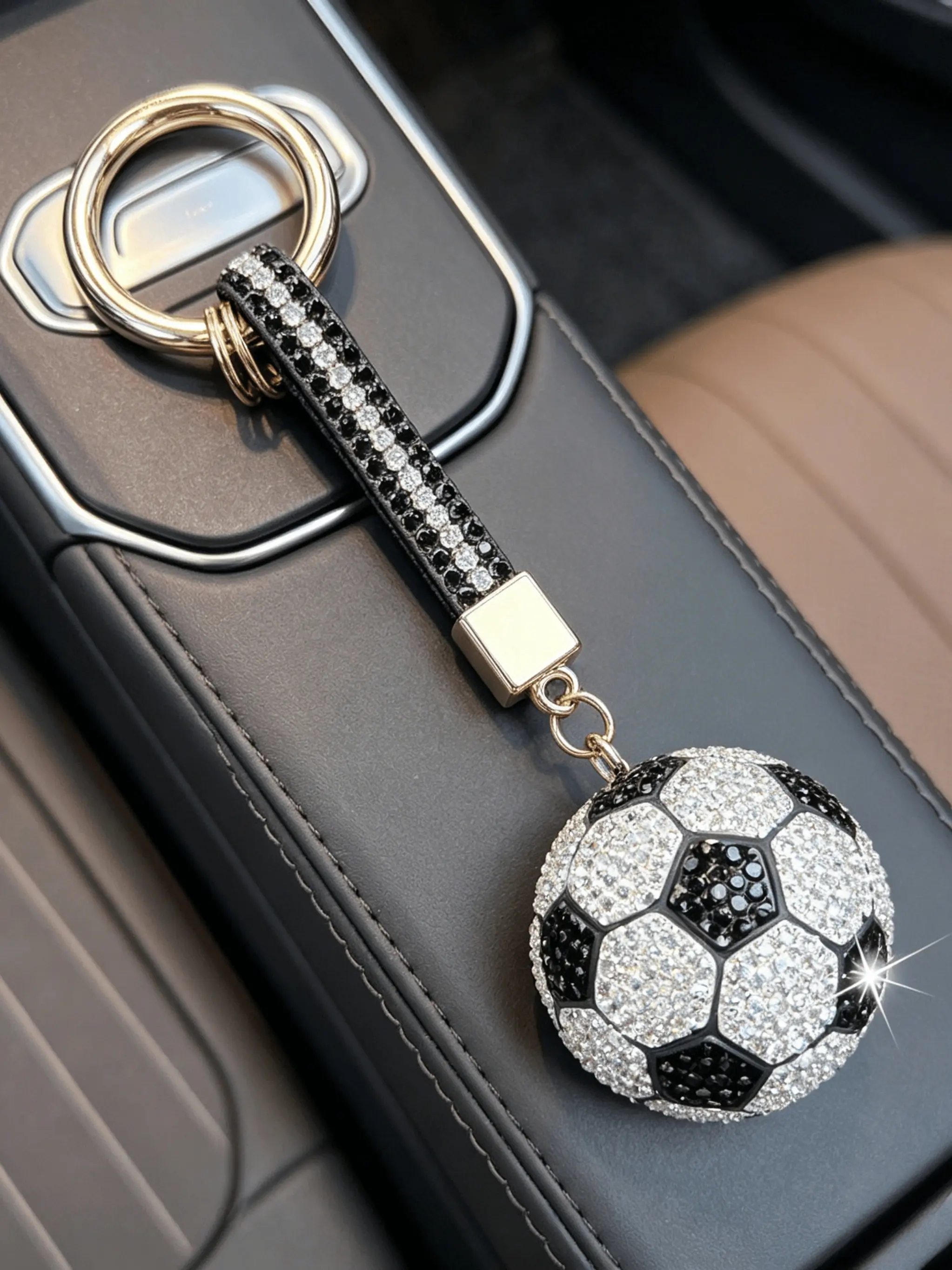 Shiny Crystal Soccer Ball Keychain, Luxurious Car Key Accessory, Elegant Bag Charm, Perfect Gift for Football Fans, 1pcs