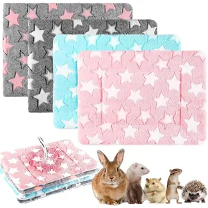 4 count  Guinea Pig Bedding Winter Guinea Pig Bed Plush Cage Liners Soft   Mat Reversible Winter Cozy  Pee Pad Hamster Bed Mat for Bunny(Cute ,13 x 10 Inch)
