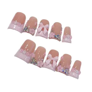 Hailey's duck shape cute flowers french luxury acrylic handmade press on nails A7