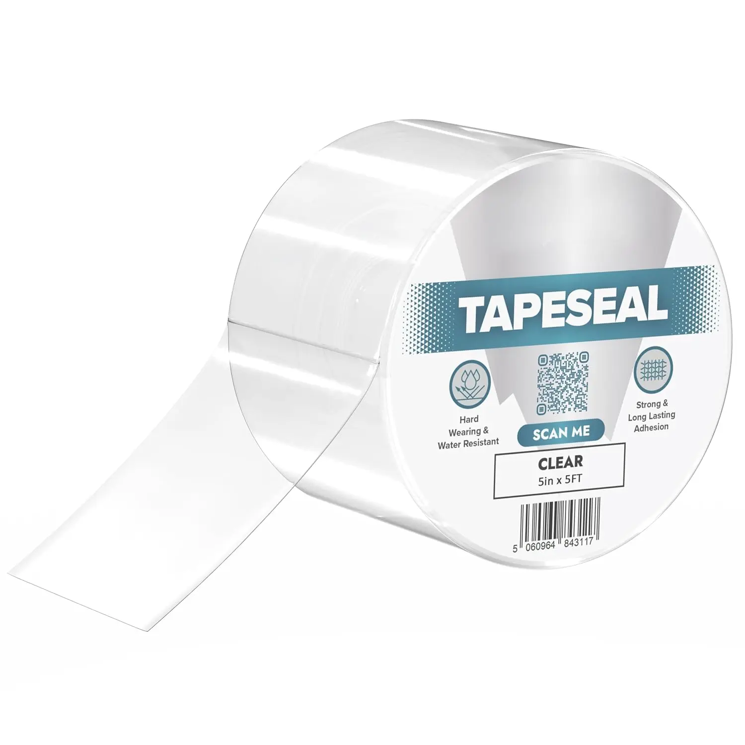 TapeSeal Clear - 5" x 5 ft | Rubberised Waterproof Tape for Leaks & Cracks on Roofs, PVC Pipes, Downpipes, Plumbing & Gutters | All-Purpose Indoor & Outdoor Sealant Tape for Lasting Protection