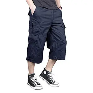 MAGCOMSEN Mens Cargo Shorts Long Capri Elastic Below The Knee 3/4 Cotton Casual Summer Shorts with Pockets