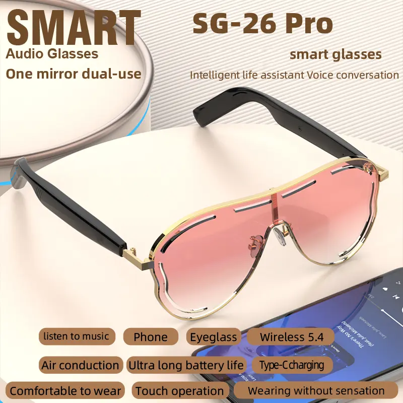 wearable , wireless in-ear headphones, sunglasses, high quality, open listening, suitable for gaming, calling, listening to music, outdoor sports, wear without ear swelling, Apple and Android universal. Bluetooth