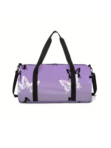 Large-capacity travel duffel bag with butterfly pattern print, portable storage bag