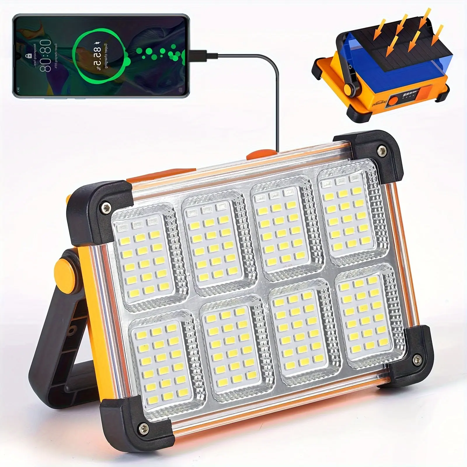 Portable High-Lumen LED Solar Rechargeable Searchlight - USB Charging, 4 Adjustable Brightness Lighting Modes, Off-Grid Sun-Powered Solar Light Lantern for Camping, Emergency Use, High-Lumen Lanterns, Solar Light Lanterns