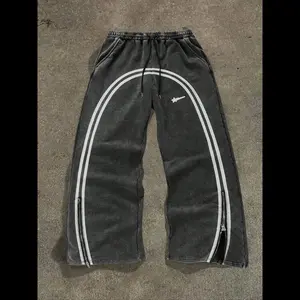 Men's Distressed Sweatpants with Stripes and Star Print, Casual Loose-Fit Pants for All Seasons, Comfortable Everyday Wear