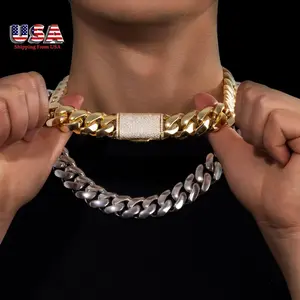 18/20mm Super Heavy Soild Miami Cuban Link Chain 18K Gold Plated Necklace Iced Out Diamond Hop Hop Mens Jewelry